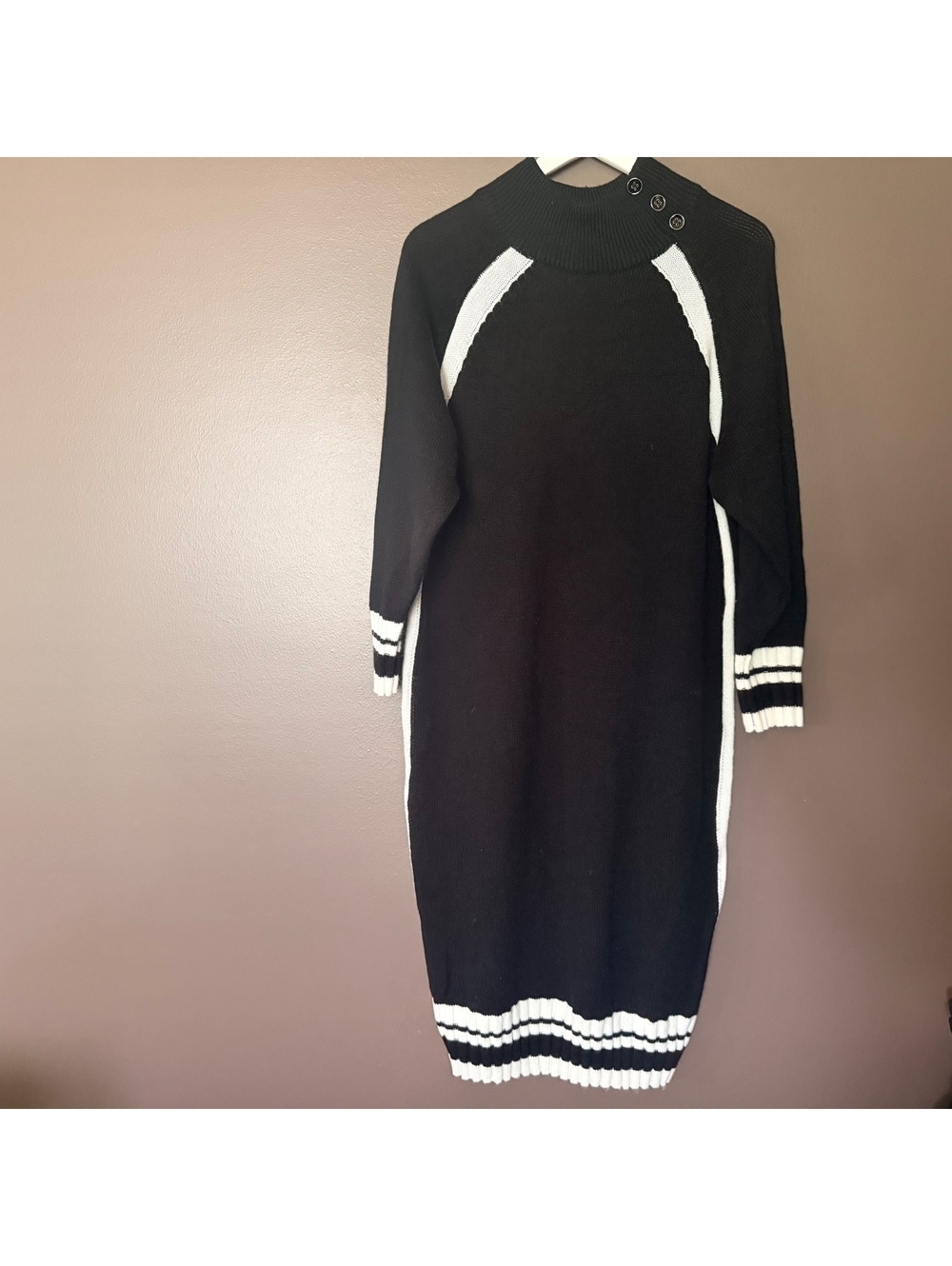 Ashley Stewart Black White Striped Mock Neck Sweater Dress Size 12